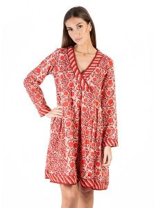 Isla Bonita by SIGRIS Sukienka w kolorze czerwonym rozmiar: XL. Czerwone sukienki Isla Bonita by SIGRIS, na co dzień, xl, bez wzorów, z bawełny, bez kołnierzyka, bez ramiączek, midi, kopertowe. Za 123,25 zł.