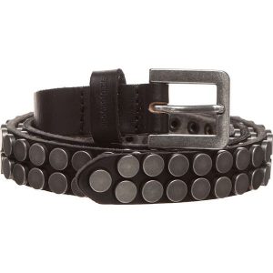 Skórzany pasek "Flat Rivet XI" w kolorze czarnym. Czarne paski marki FREDsBRUDER, bez wzorów, z materiału. W wyprzedaży za 55,95 zł.