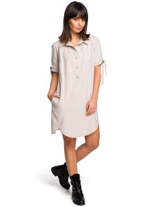 Be Wear Sukienka w kolorze beżowym rozmiar: S. Brązowe sukienki Be Wear, na co dzień, s, bez wzorów, bez kołnierzyka, bez ramiączek, mini, proste. Za 136,13 zł.