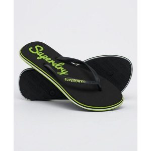 Klapki damskie Superdry Neon Rainbow Sleek japonki. Czarne klapki Superdry, bez wzorów, z materiału, bez obcasa. Za 98,50 zł.