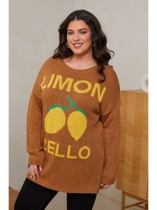 Curvy Lady Sweter w kolorze jasnobrązowym rozmiar: 44/46. Brązowe swetry oversize Curvy Lady, bez wzorów, ze splotem, bez ramiączek. Za 134,53 zł.