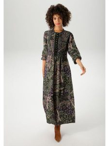 Aniston Sukienka w kolorze czarno-zielonym rozmiar: 48. Czarne sukienki Aniston, bez wzorów, z wiskozy, bez kołnierzyka, bez ramiączek, maxi. Za 113,99 zł.