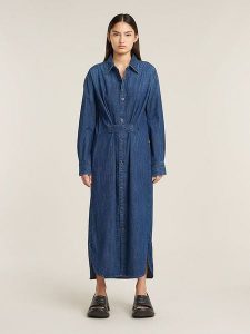 G-Star Sukienka dżinsowa w kolorze granatowym rozmiar: M. Niebieskie sukienki G-Star, na co dzień, m, bez wzorów, z bawełny, retro, bez kołnierzyka, bez ramiączek, maxi, proste. Za 260,99 zł.