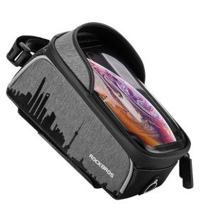 Torebka na telefon na ramę rowerową Rockbros 017-5. Czarne torebki klasyczne ROCKBROS, bez wzorów, bez dodatków. Za 79,00 zł.