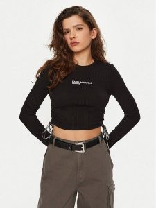 Karl Lagerfeld Jeans Bluzka A1W17037 Czarny Slim Fit. Czarne bluzki Karl Lagerfeld Jeans, l, bez wzorów, z jeansu, bez kołnierzyka, bez ramiączek. Za 219,99 zł.