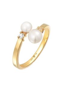 Elli PREMIUM Damska obrączka klasyczna otwarta zawinięta z perły hodowlana słodkowodna z pozłacanego srebra próby 925 Sterling Silver Pierścionki 1 ct. Szare pierścionki Elli PREMIUM, z perłą, pozłacane. Za 293,99 zł.