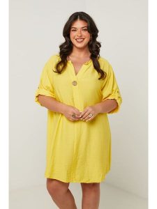 Curvy Lady Sukienka w kolorze żółtym rozmiar: 48/50. Żółte sukienki Curvy Lady, bez wzorów, klasyczne, bez kołnierzyka, bez ramiączek, midi. Za 140,95 zł.