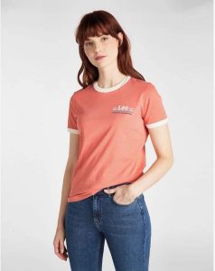 LEE RINGER TEE SLIM FIT DAMSKI T-SHIRT LOGO PAPRIKA L40PEPNI 112108665. T-shirty Lee, l, bez wzorów, bez kołnierzyka, bez ramiączek. Za 69,99 zł.