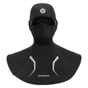 Czapka z kominem 2 w 1 podszewka polarowa. Czarne czapki ROCKBROS, bez wzorów, z materiału. Za 98,00 zł.