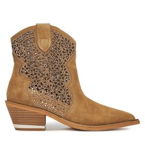 Kowbojki Alma En Pena. Brązowe botki Alma en Pena, bez wzorów, bez obcasa, na słupku, bez zapięcia. Za 579,99 zł.