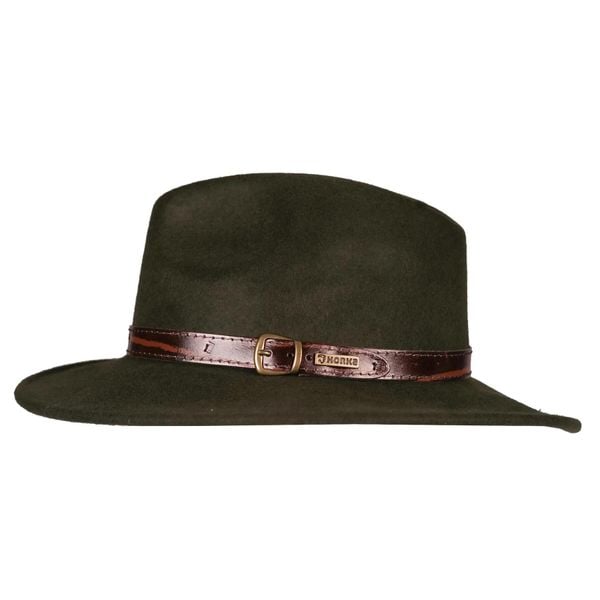 Kapelusz wełniany, składany HORKA. Zielone kapelusze HORKA, bez wzorów, z materiału, eleganckie. Za 290,00 zł.