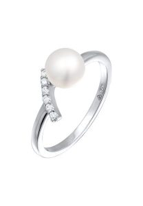 Nenalina Damski elegancki pierścionek z perłą hodowlaną słodkowodną i cyrkoniami ze srebra próby 925 Sterling Silver Pierścionki 1 ct. Szare pierścionki Nenalina, z cyrkonią, srebrne. Za 158,99 zł.
