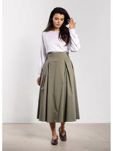 Awama Spódnica w kolorze khaki rozmiar: XL. Brązowe spódnice Awama, xl, bez wzorów, z tkaniny, maxi. Za 144,99 zł.