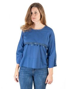 Isla Bonita by SIGRIS Bluzka w kolorze niebieskim rozmiar: XL. Niebieskie bluzki Isla Bonita by SIGRIS, xl, z aplikacjami, z bawełny, bez kołnierzyka, bez ramiączek. Za 57,06 zł.