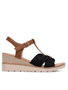 Clara Barson Sandały WS6253-06 Czarny. Czarne sandały Clara Barson, bez wzorów, z materiału, bez obcasa, na koturnie, bez zapięcia. Za 119,99 zł.