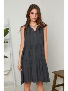 Rodier Lin Lniana sukienka w kolorze antracytowym rozmiar: XL/XXL. Czarne sukienki Rodier Lin, xl, bez wzorów, ze lnu, bez kołnierzyka, bez ramiączek, midi. Za 166,88 zł.
