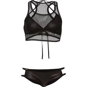 Biustonosz trójkątny + top + figi "ouvert" bonprix czarny. Figi marki bonprix. Za 37,99 zł.