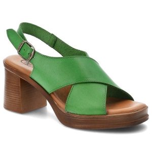Sandały damskie Hee, cholewka ze skóry naturalnej zapinane na sprzączkę dobrze wyważony obcas, zielone, 26542. Zielone sandały Hee, bez wzorów, ze skóry, bez obcasa, na obcasie, bez zapięcia. Za 379,00 zł.