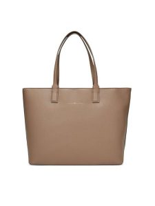Tommy Hilfiger Torebka Th Logotape Tote AW0AW17449 Beżowy. Brązowe shopper bag TOMMY HILFIGER, bez wzorów, ze skóry, bez dodatków. Za 419,99 zł.
