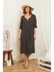 Rodier Lin Lniana sukienka w kolorze antracytowym rozmiar: M/L. Czarne sukienki Rodier Lin, na co dzień, l, bez wzorów, ze lnu, bez kołnierzyka, bez ramiączek, maxi, proste. Za 149,66 zł.