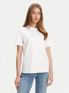 Calvin Klein Jeans T-Shirt Classic Logo LV047C854G Biały Regular Fit. Białe t-shirty Calvin Klein Jeans, l, bez wzorów, z bawełny, bez kołnierzyka, bez ramiączek. Za 99,99 zł.