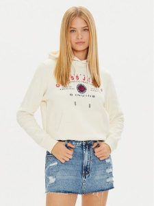 Guess Jeans Bluza W4BQ20 KC811 Beżowy Regular Fit. Brązowe bluzy Guess Jeans, xl, z aplikacjami, z bawełny, bez kaptura. Za 299,99 zł.