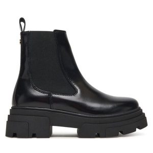 Sztyblety Tommy Hilfiger. Czarne botki TOMMY HILFIGER, bez wzorów, bez obcasa, na płaskiej podeszwie, bez zapięcia. Za 519,99 zł.