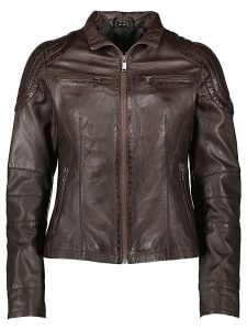 HIS Skórzana kurtka w kolorze ciemnobrązowym rozmiar: 42. Brązowe kurtki HIS, bez wzorów, ze skóry, bez kaptura. Za 483,17 zł.