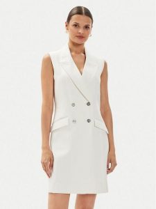 Guess Sukienka koktajlowa W4YK25 KBJP2 Écru Regular Fit. Sukienki Guess, s, z aplikacjami, z syntetyku, wizytowe, bez kołnierzyka, bez ramiączek. Za 569,99 zł.