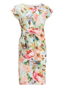 SWING Sukienka w kolorze kremowym ze wzorem rozmiar: 38. Brązowe sukienki Swing, bez wzorów, bez kołnierzyka, bez ramiączek, midi. Za 239,95 zł.