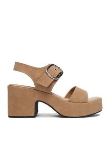 DeeZee Sandały CEO-LB-G9349-A Beżowy. Brązowe sandały DeeZee, bez wzorów, z materiału, bez obcasa, na słupku, bez zapięcia. Za 149,99 zł.