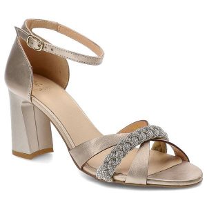 Złote Sandały Kordel Eleganckie Buty Na Obcasie. Żółte sandały Kordel, bez wzorów, ze skóry, bez obcasa, na obcasie, bez zapięcia. Za 309,00 zł.