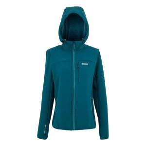 Kurtka damska softshell przeciwdeszczowy Ossek. Niebieskie kurtki Regatta, bez wzorów, z materiału, bez kaptura. W wyprzedaży za 249,99 zł.