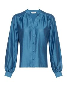 MOSS COPENHAGEN Bluzka w kolorze niebieskim rozmiar: XS. Niebieskie bluzki Moss Copenhagen, xs, bez wzorów, z lyocellu, bez kołnierzyka, bez ramiączek. Za 87,81 zł.