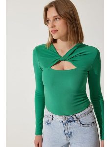 Happiness Istanbul Koszulka w kolorze zielonym rozmiar: 40. Zielone bluzki Happiness Istanbul, bez wzorów, bez kołnierzyka, bez ramiączek. Za 52,99 zł.