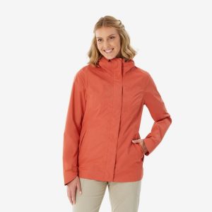 Kurtka turystyczna damska Quechua NH500 wodoodporna. Brązowe kurtki QUECHUA, xs, bez wzorów, z materiału, bez kaptura. Za 169,99 zł.