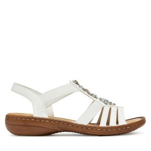 Sandały Rieker. Białe sandały Rieker, bez wzorów, bez obcasa, na płaskiej podeszwie, bez zapięcia. Za 209,99 zł.