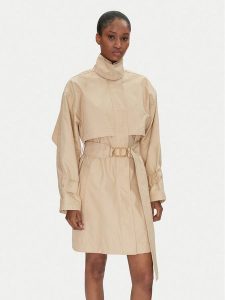 TWINSET Trencz 251TP2661 Beżowy Loose Fit. Brązowe płaszcze Twinset, bez wzorów, z syntetyku, bez kaptura. Za 729,99 zł.