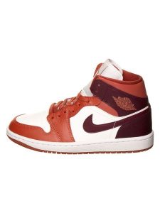 Jordan Skórzane sneakersy "Air Jordan 1 Mid" w kolorze biało-czerwonym rozmiar: 39. Białe trampki Jordan, bez wzorów, za kostkę, bez zapięcia. Za 448,99 zł.