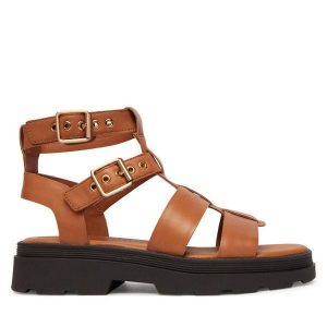 Sandały Clarks. Brązowe sandały Clarks, bez wzorów, bez obcasa, na płaskiej podeszwie, bez zapięcia. Za 389,99 zł.