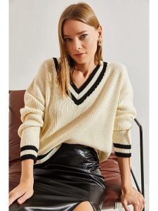 Bianco Lucci Sweter w kolorze beżowym rozmiar: onesize. Brązowe swetry oversize Bianco Lucci, bez wzorów, ze splotem, bez ramiączek. Za 70,08 zł.