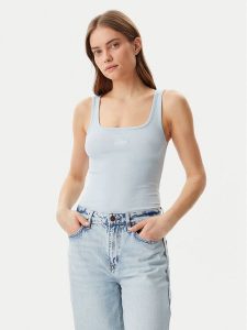 Guess Jeans Top W5GP26 KA0H1 Niebieski Regular Fit. Niebieskie topy Guess Jeans, xs, z aplikacjami, z bawełny, bez kołnierzyka, bez ramiączek. Za 79,99 zł.