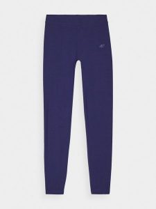 4F Legginsy dzianinowe damskie - granatowe S. Niebieskie legginsy 4f, bez wzorów, z bawełny, z podwyższonym stanem. W wyprzedaży za 59,99 zł.
