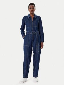 French Connection Kombinezon 7UZAC Granatowy Regular Fit. Niebieskie kombinezony French Connection, bez wzorów, z bawełny, bez kołnierzyka, bez ramiączek. Za 479,99 zł.