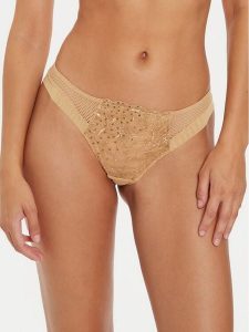 Chantelle Stringi Fleurs Si C12Q90 Beżowy. Brązowe stringi Chantelle, bez wzorów, z syntetyku. Za 119,99 zł.