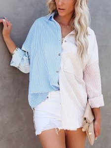 Milan Kiss Koszula w kolorze błękitno-beżowym rozmiar: XL. Brązowe koszule Milan Kiss, xl, bez wzorów, z bawełny, bez kołnierzyka, bez ramiączek. Za 175,95 zł.
