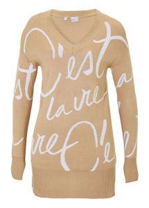 Sweter w napisy. Czarne swetry klasyczne bonprix, bez kołnierzyka. Za 112,99 zł.