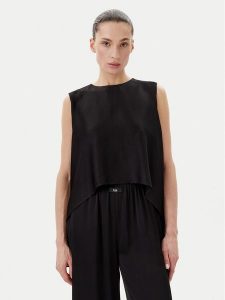 Eleh Bluzka ESS250048 Czarny Regular Fit. Czarne bluzki Eleh, m, bez wzorów, z syntetyku, bez kołnierzyka, bez ramiączek. Za 349,99 zł.
