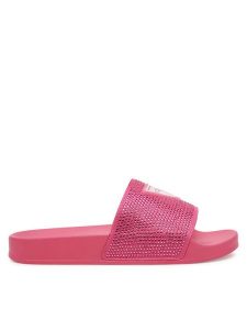 Guess Klapki E4GZ25 BB00F Różowy. Czerwone klapki Guess, z aplikacjami, z tworzywa sztucznego, bez obcasa. Za 129,99 zł.