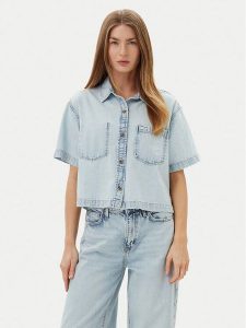 Guess Jeans Koszula W5GH0F D5M83 Niebieski Regular Fit. Niebieskie koszule Guess Jeans, m, z aplikacjami, z bawełny, bez kołnierzyka, bez ramiączek. Za 189,99 zł.